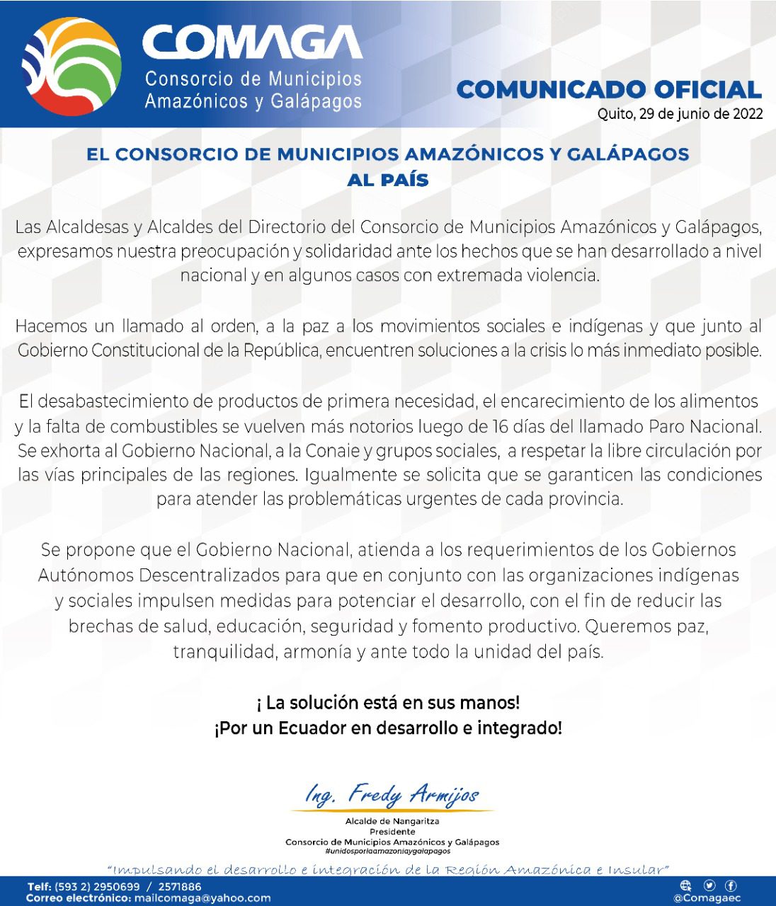 Comunicado Oficial del COMAGA al día 16 del Paro Nacional