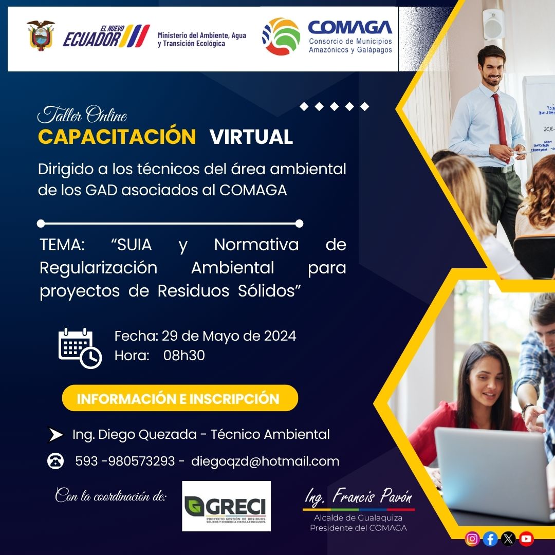 Cursos para técnicos ambientales organiza el COMAGA y el MAATE para el 29 y 30 de mayo