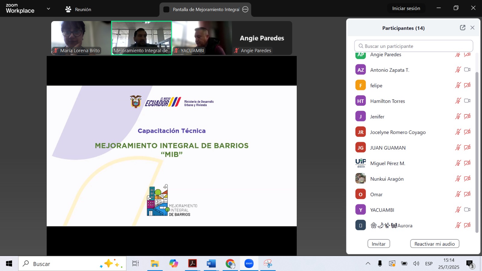 Capacitación sobre Programa de mejoramiento de barrios
