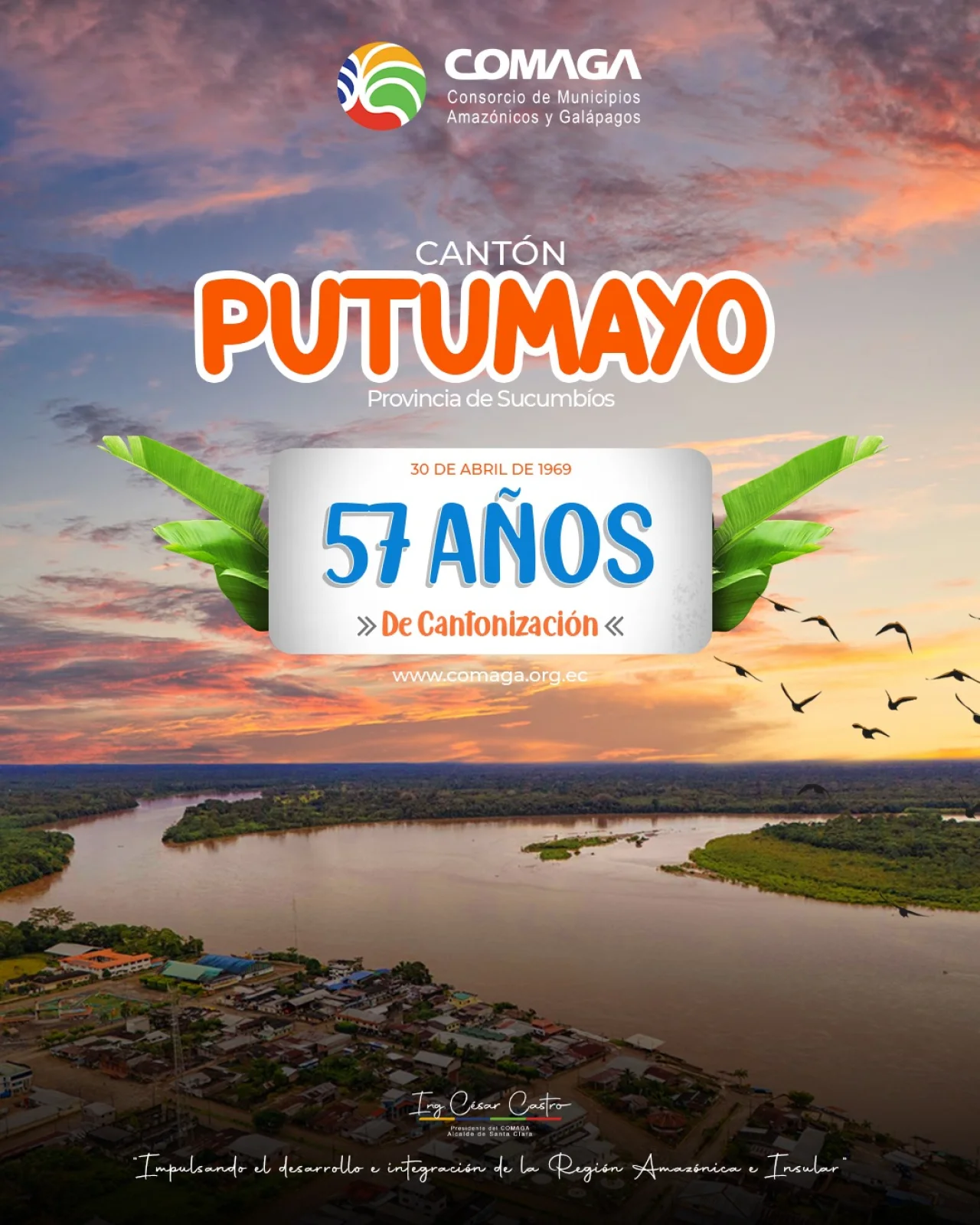 El cantón Putumayo, en la provincia de Sucumbíos, Ecuador, celebra su 57º aniversario de cantonización